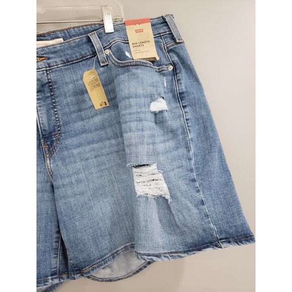 NEW Levis Blue Mid Length Mid Rise Classic Denim Shorts Size 24W Distressed - Picture 3 of 5